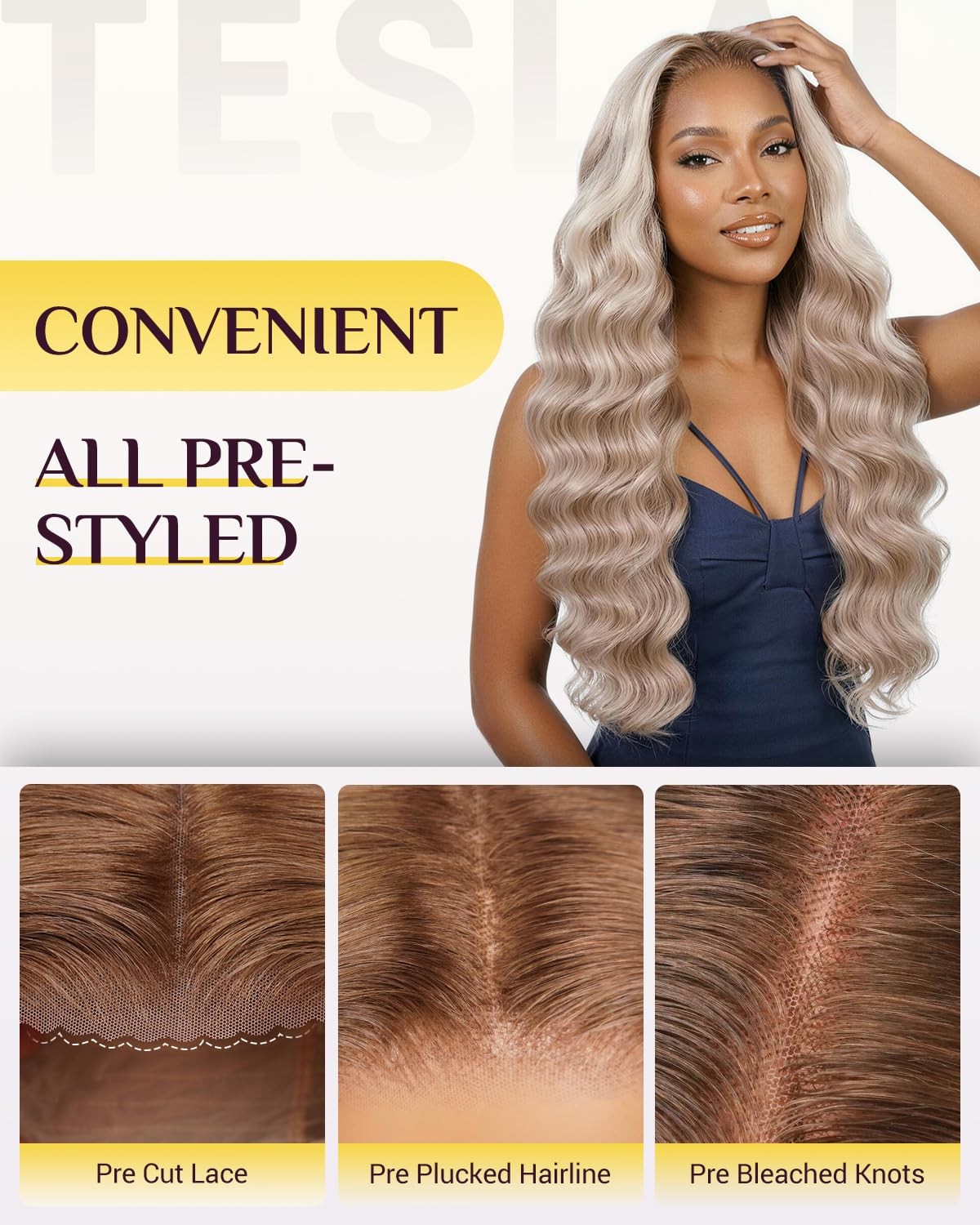 Teslal Ash Blonde Wig Human Hair Blend Wear And Go Glueless Wigs Pre Plucked