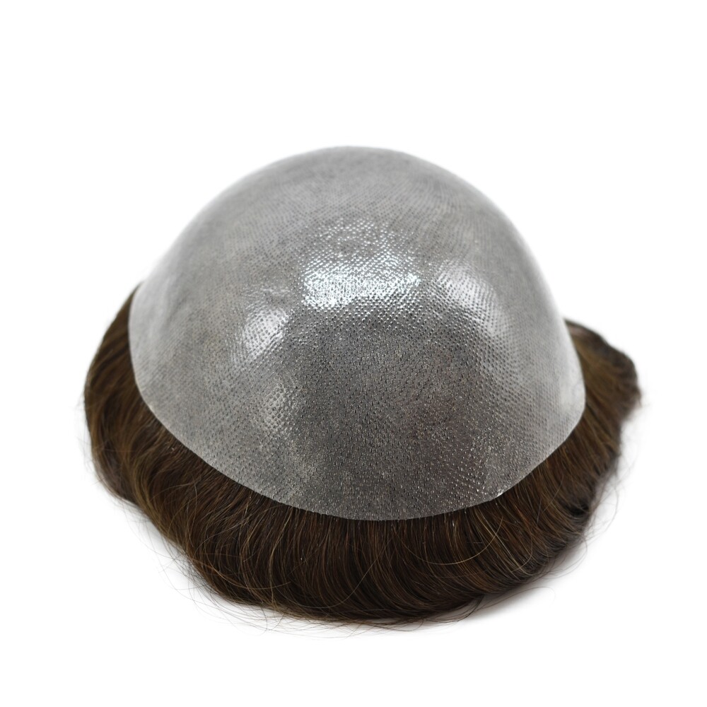 Thin Skin 0.1mm Invisible Full Poly Mens Toupee Hairpiece Human Hair US