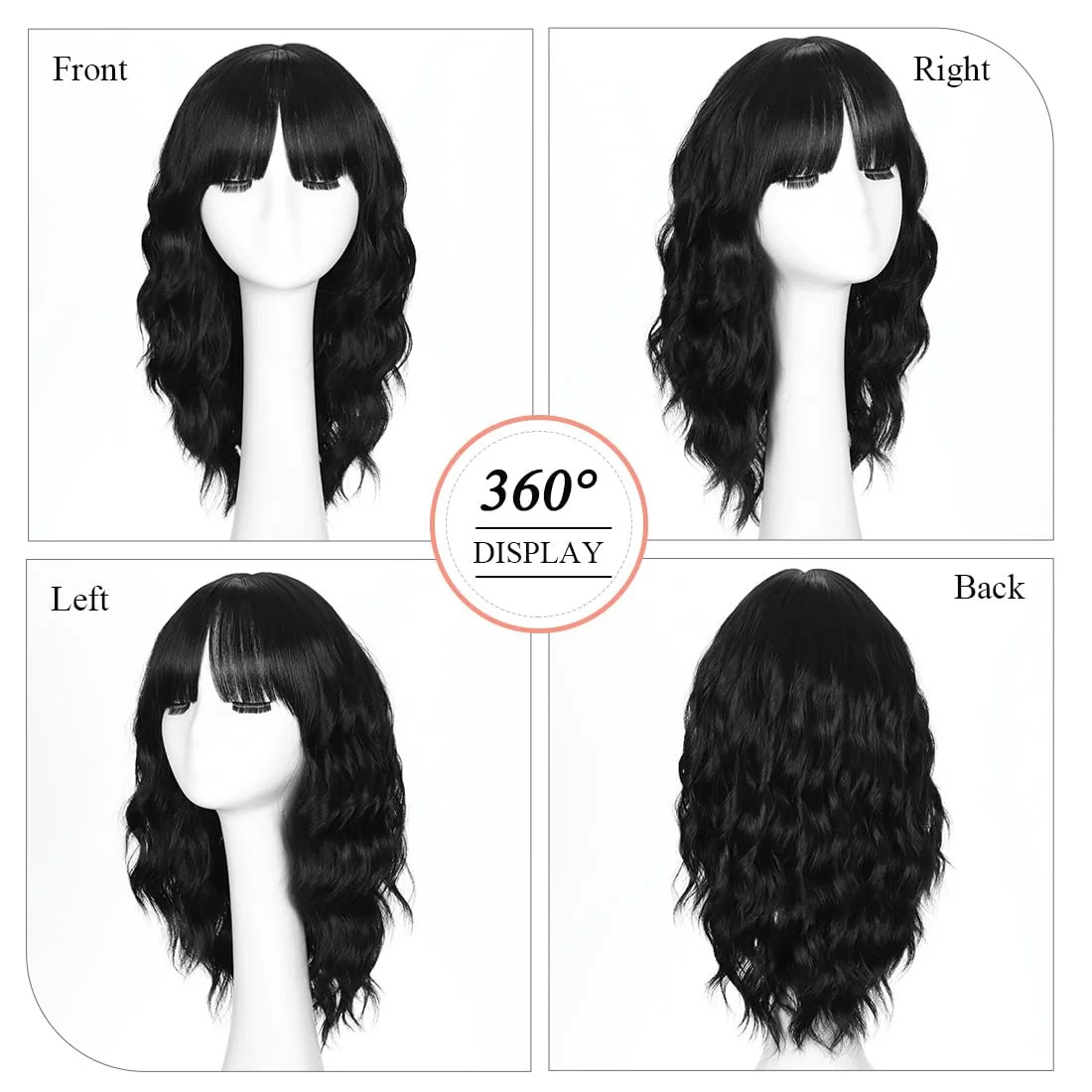 Black Wigs for Women 16 Inch Charming Wig with Bangs for Women Shoulder Length N