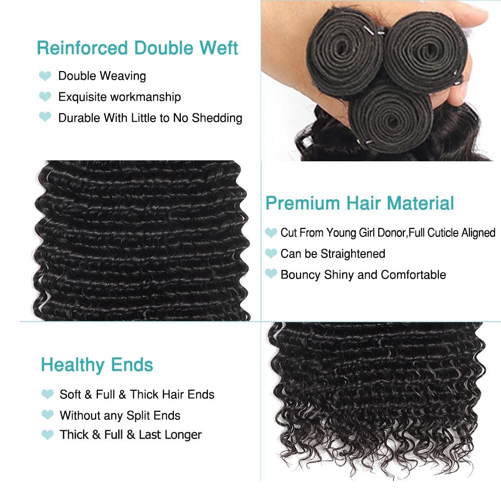 Loose Wave Deep Wave Bundles Human Hair Natural Black Color 14 14 14 Inch Brazil