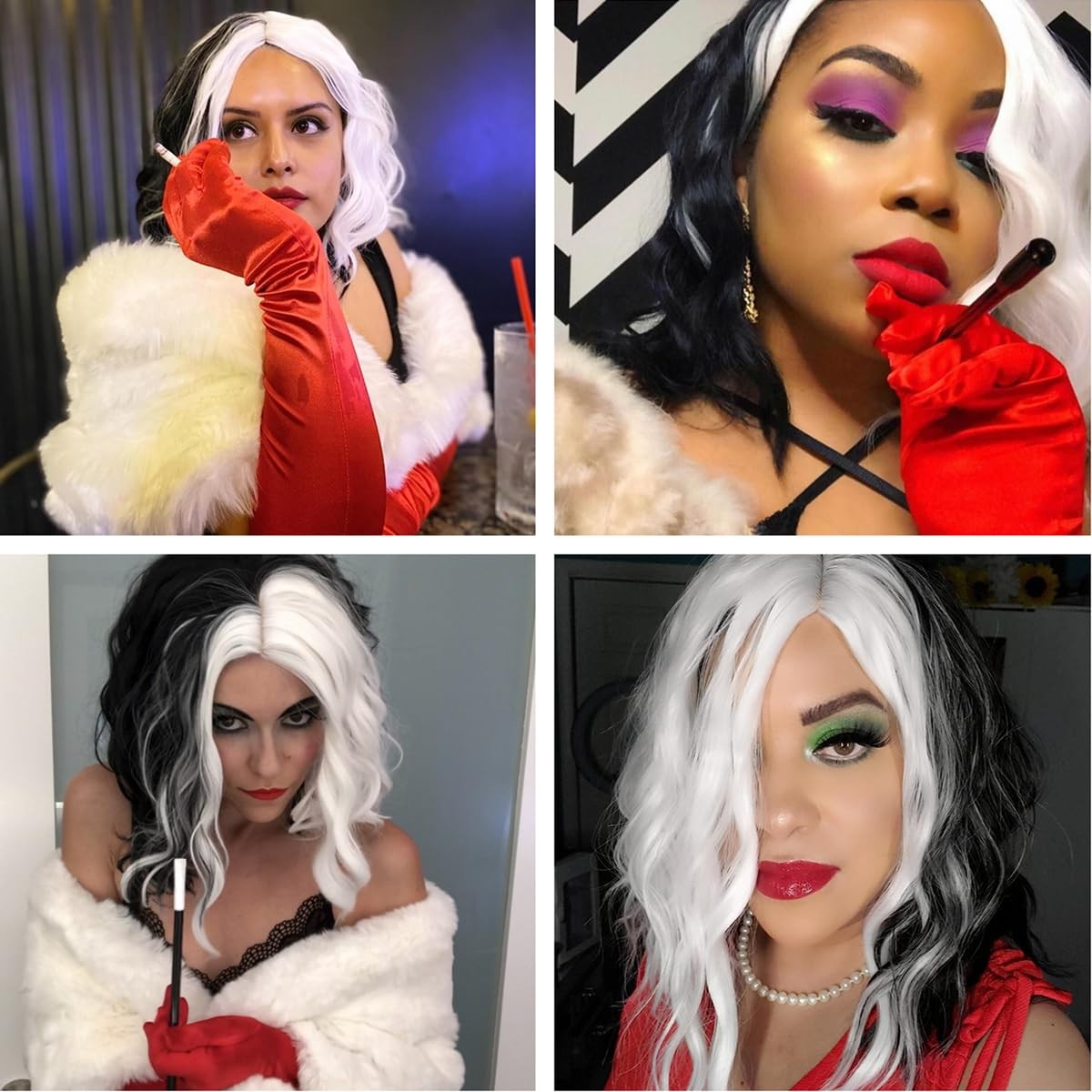 Mildiso Black and White Cruella Deville Wig for Women Cruella Deville Costume…