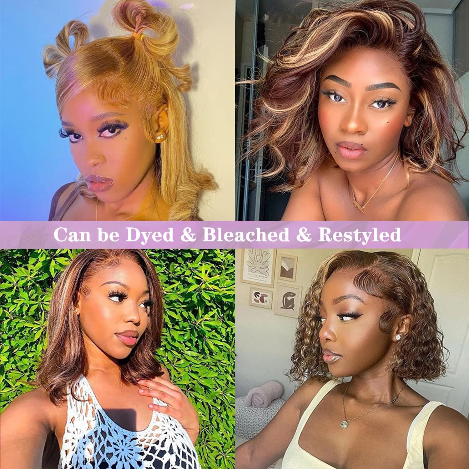 Human Hair 13×4 Lace Front Bob Wigs Honey Blonde Glueless 4/27 Ombre Highlight