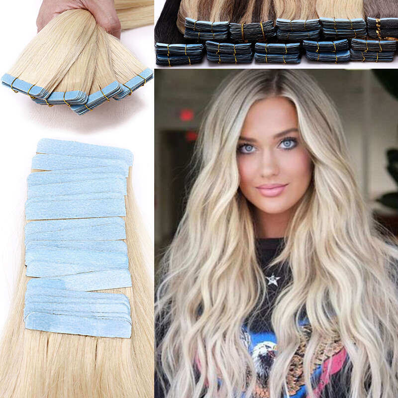 Russian Tape In Remy Hair Extensions 100% Human Hair Full Head 200G 80PCS THICK