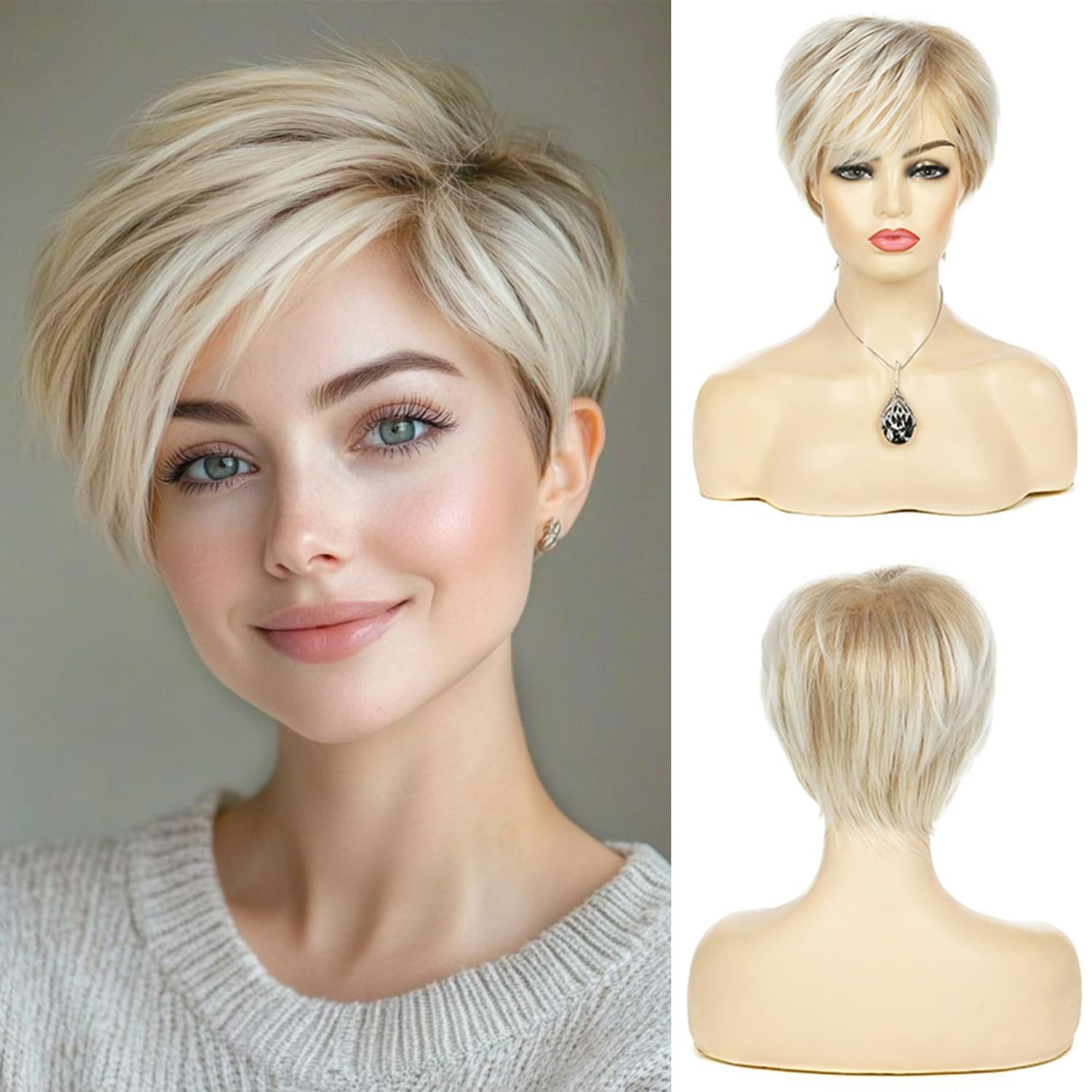 “Short Blonde Wigs for Women Layered Synthetic Heat Resistant Pixie Wig for Pa..