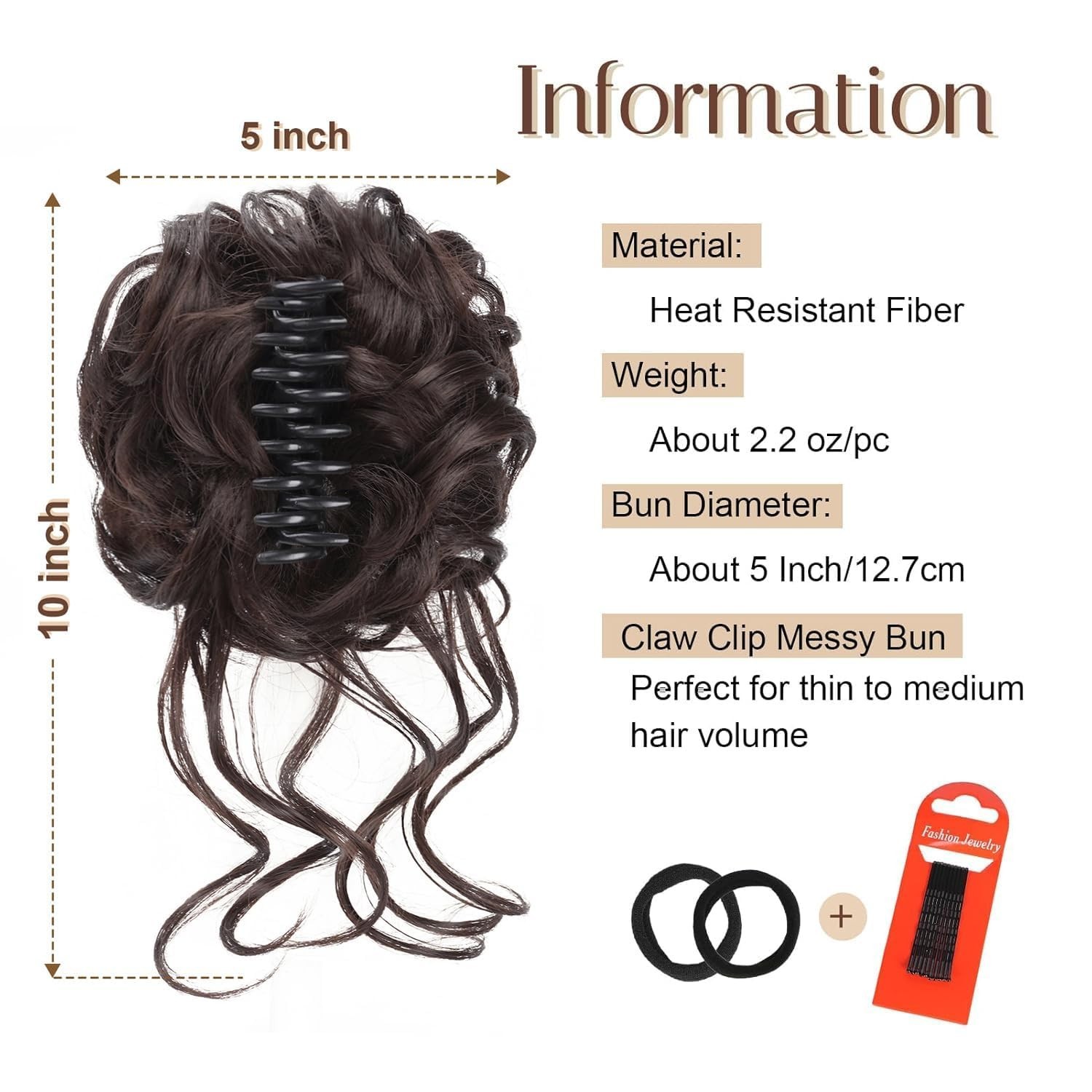 Secure Claw Clip Messy Bun Extensions – Soft Wavy Curly Hair Piece in Dark Brown