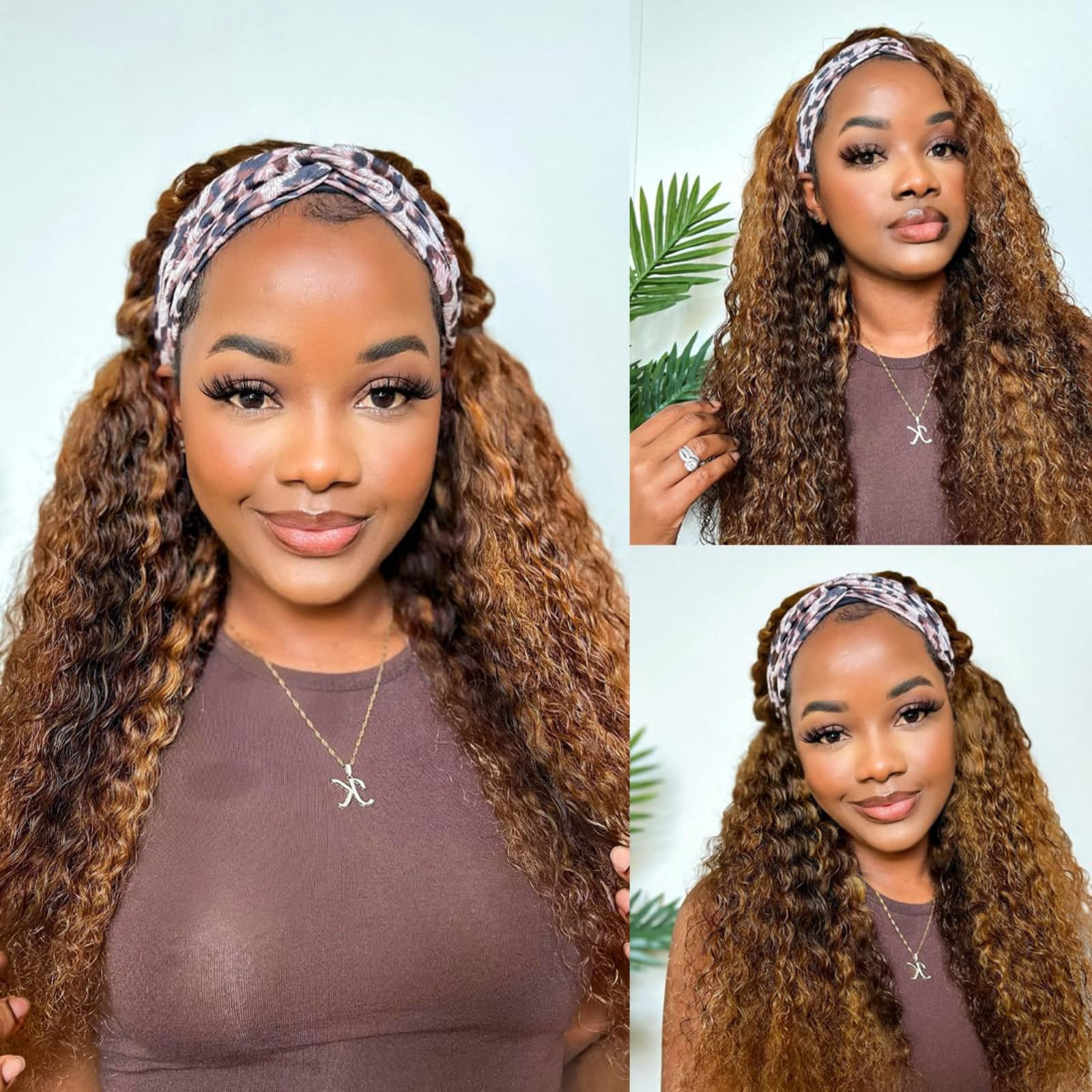 Ombre Deep Wave Headband Wig Human Hair #4/27 Curly for Black Women Human 150% D