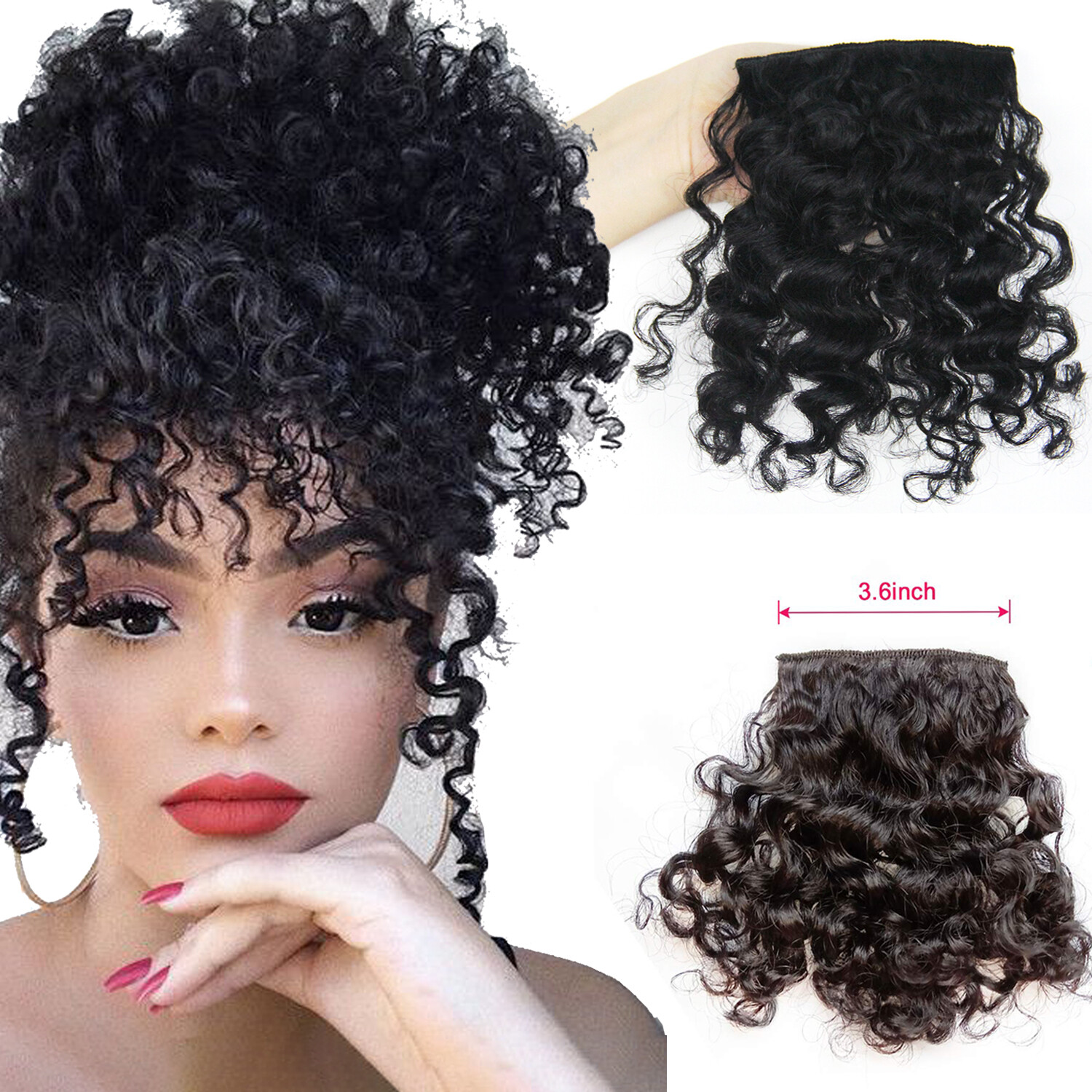 Short Afro Kinky Curly Hair Bangs Clip in 100% Human Hair Front Bangs Afro Bangs