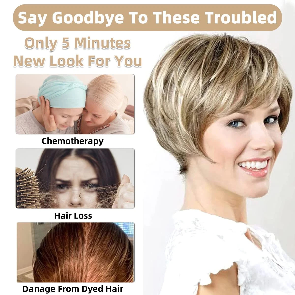 Pixie Cut Wigs Short Stylish Fluffy Layer Wig None Lace Replacement Wig with Ban