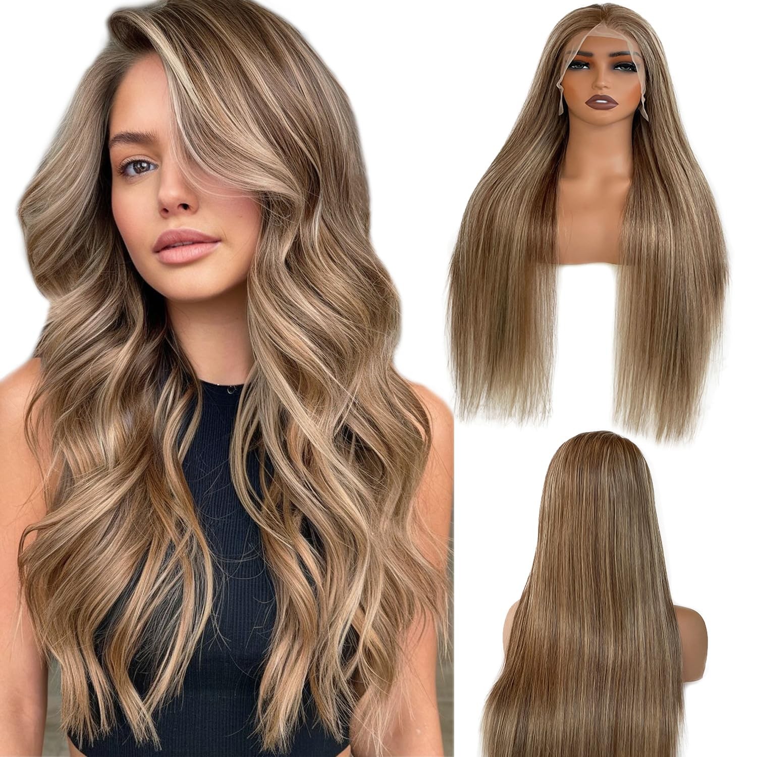 Benafee Ombre Brown Highlights Lace Front Wig Human Hair For White Women 20