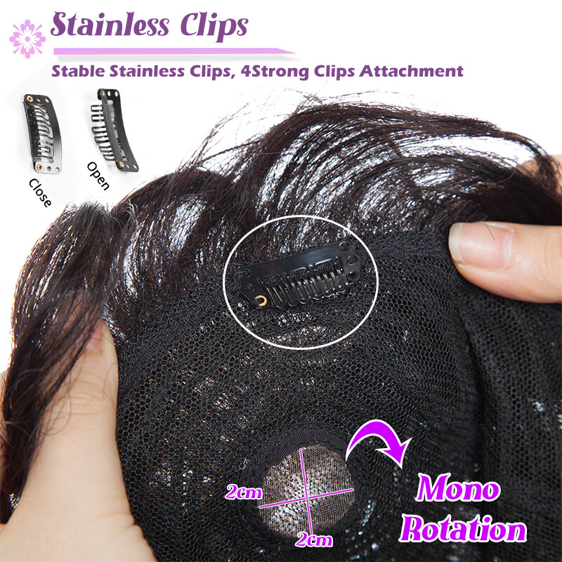 Clip In Toupee Mono Mens Remy Human Hair Hairpiece Replacement System Black Wig