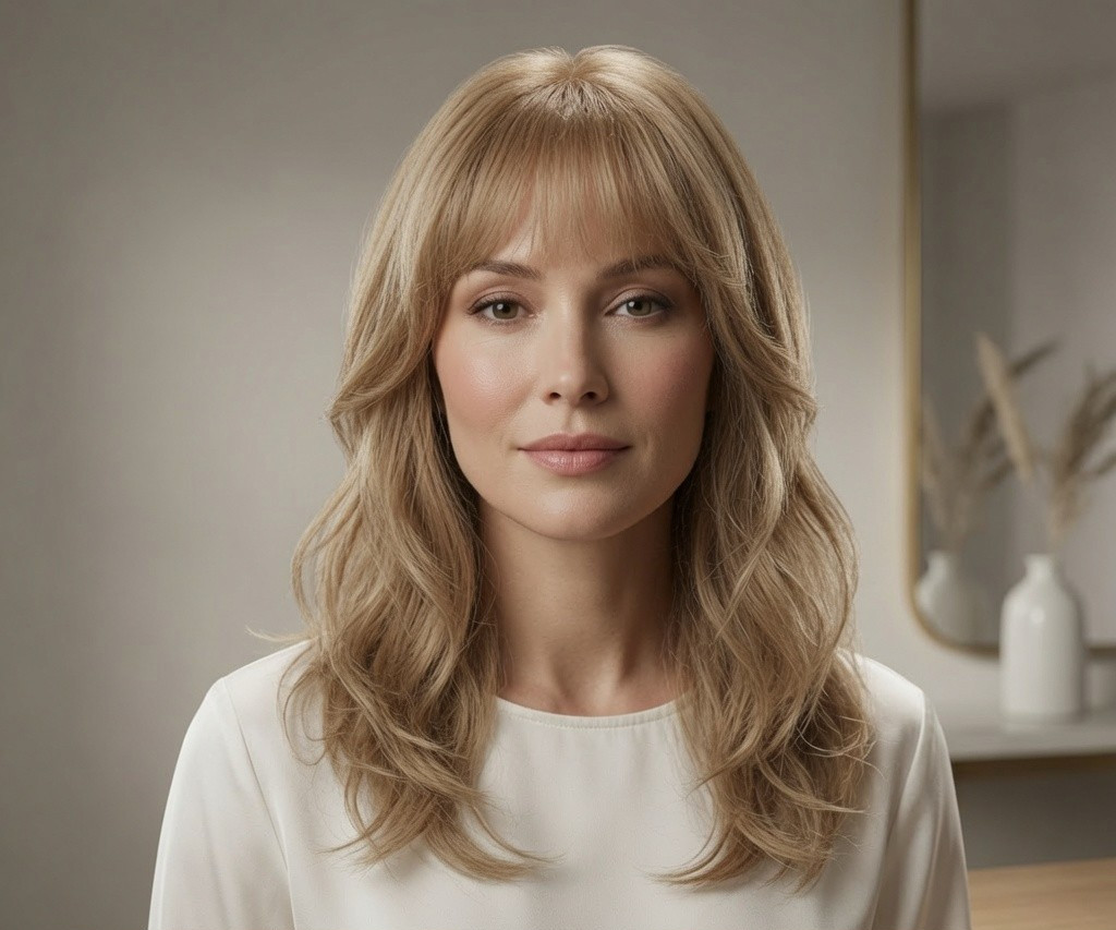 Vivica Fox Pure Stretch Cap Long Layered Golden Brown Wig 20″ Bangs Unused