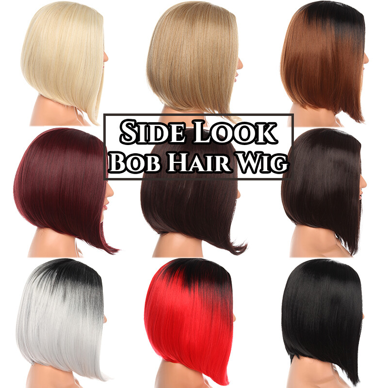Full Synthetic Ombre Gray Brown Hair Straight Women Wigs with Rose net 12″ Long