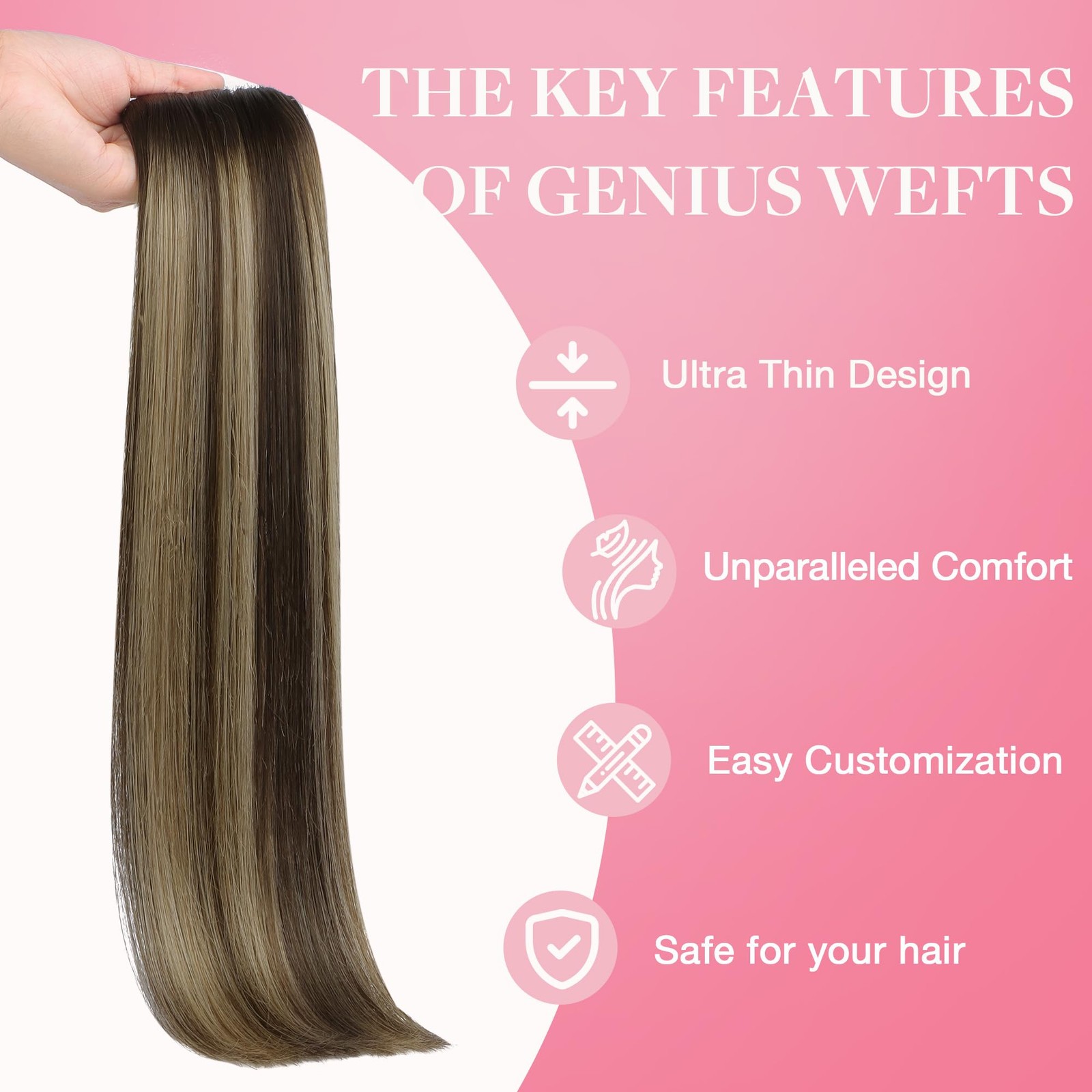 Genius Sew In Remy Weft Hair Extensions, 4/26/4 Balayage Chocolate Brown to H…