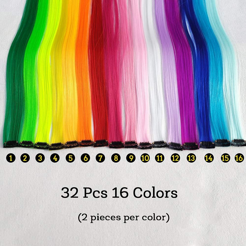 32Packs Colored Hair Extensions 20Inch Straight Color Clip in on Hair Extension