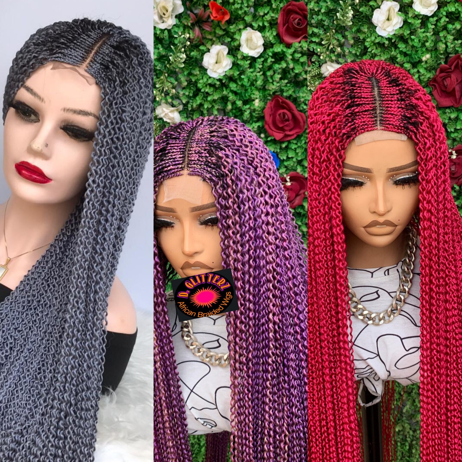 WATERMELON BRAIDED WIGS ON 2*4 LACE CLOSURE 42″