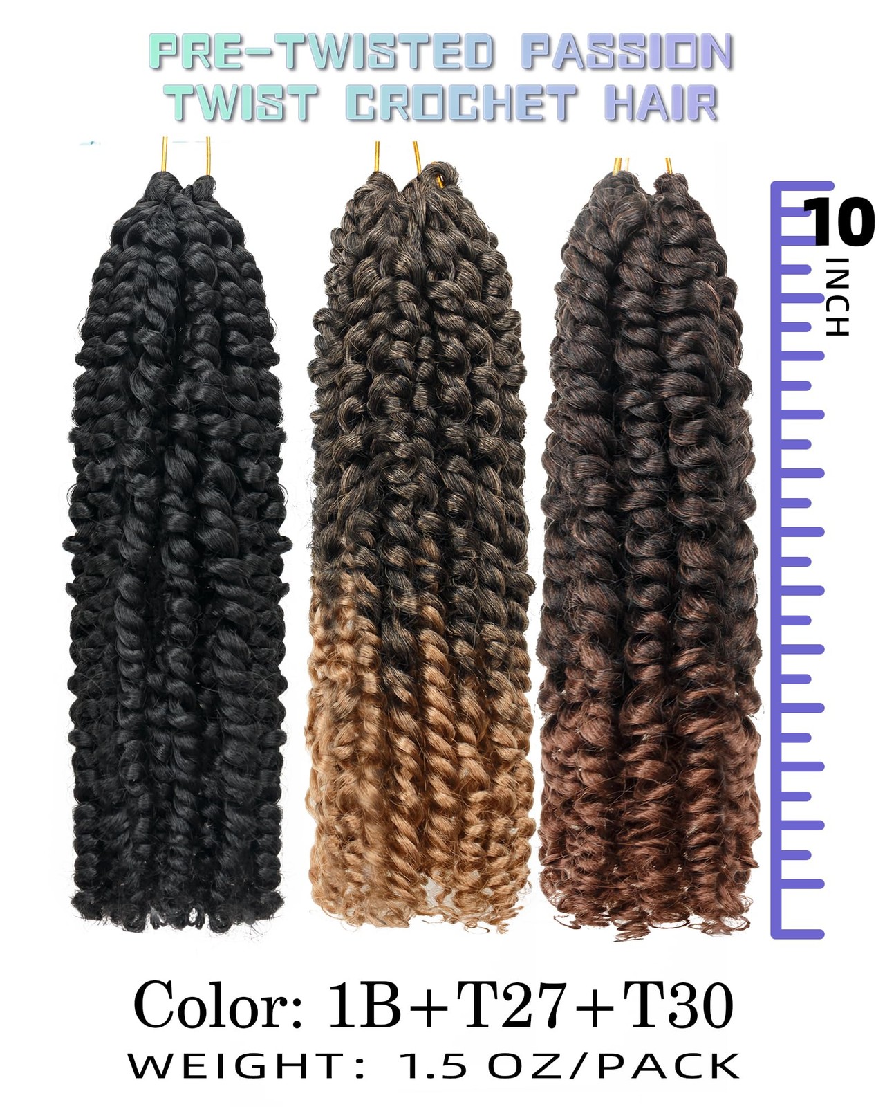 Hahoness 10 Inches 9 Packs Passion Twist Crochet Hair-Mixed Color Combo
