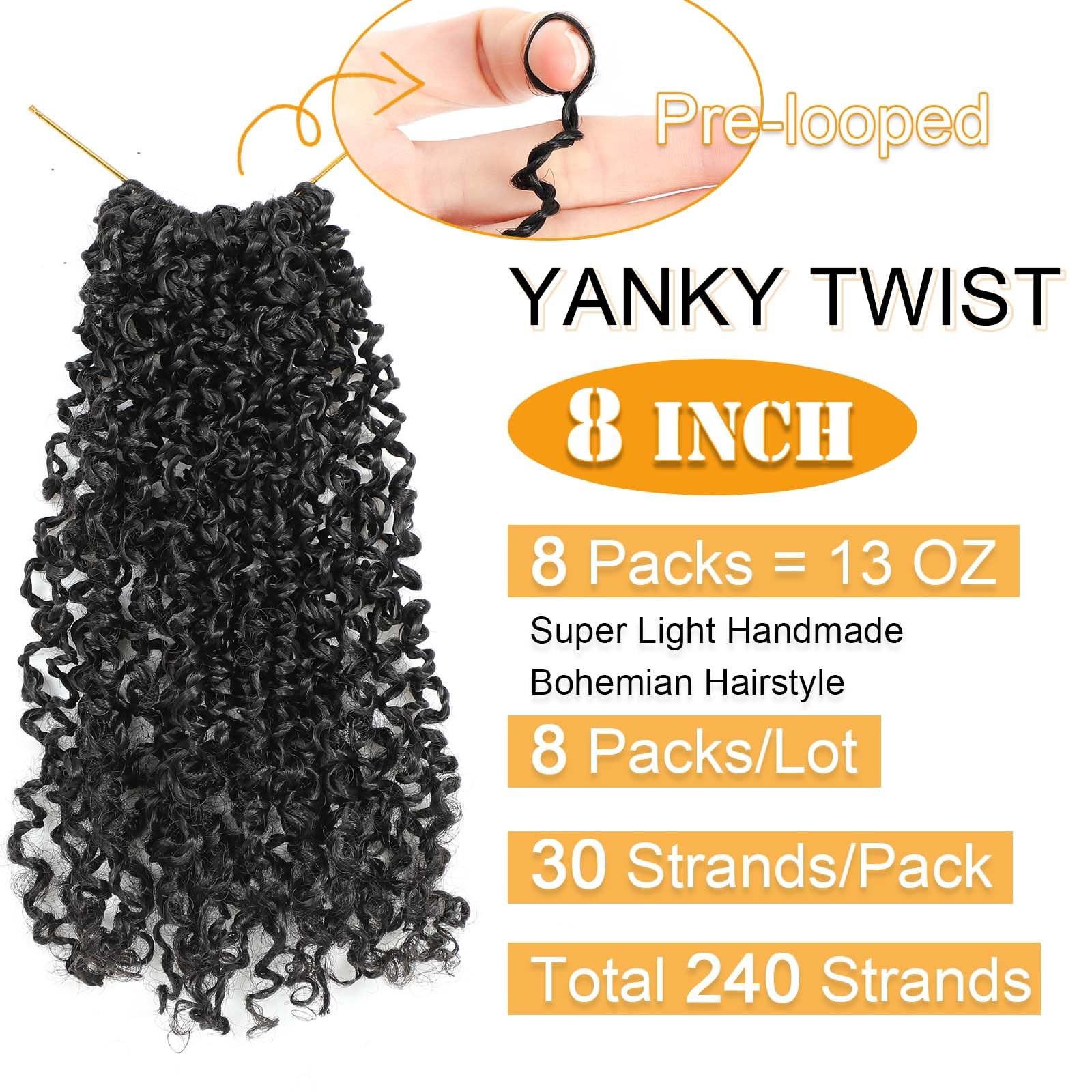 Pre-looped Yanky Twist Crochet Hair 8 Inch 8 Packs Bohemian Passion Twist Spr…