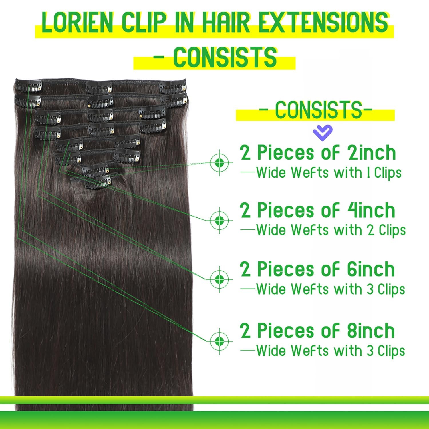 Clip in Hair Extensions Real Human Hair, 18 Inch 100g/3.6oz, 1B Natural Black…