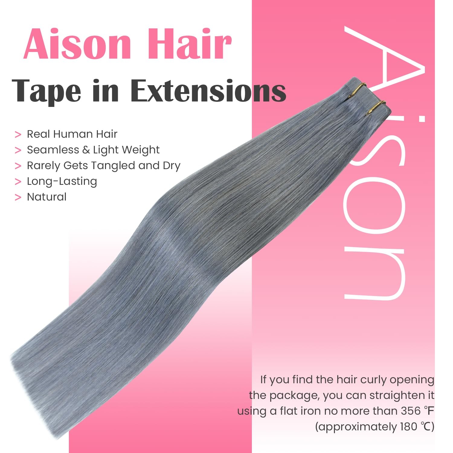 Aison 14Inch Silver Gray Tape In Hair Extensions 100 Real Human Hair Extensions