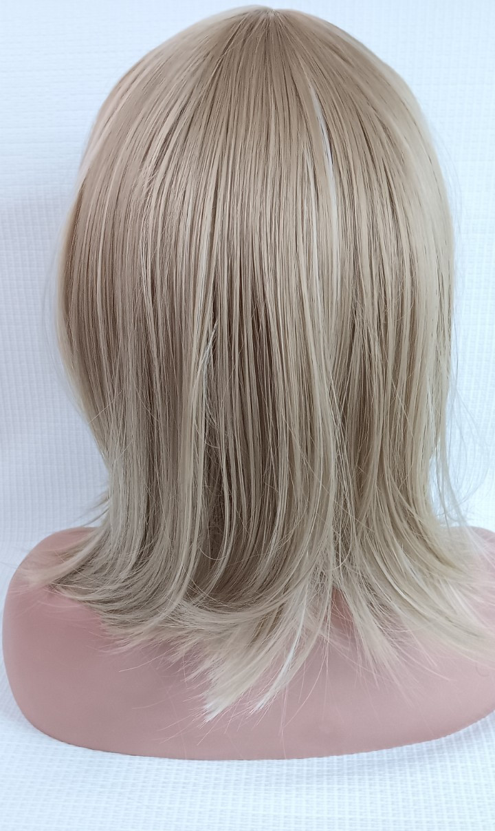 Women breathable net Cap synthetic Highlights shoulder length Straight 16″ wig