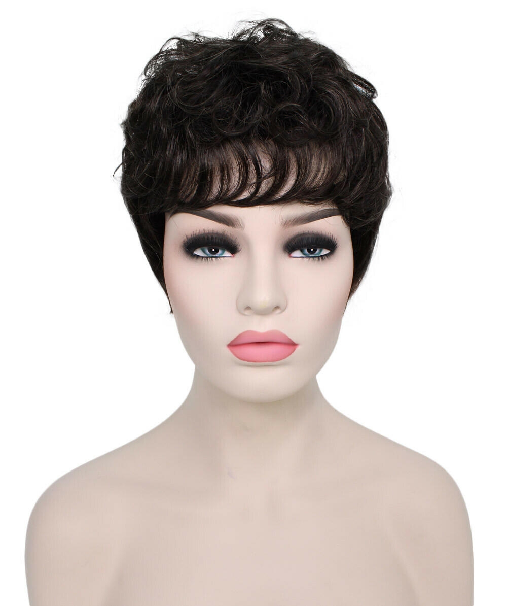 Veronica – Curly Kanekalon Synthetic Fiber Full Wig, 2-4.5 in, Off Black