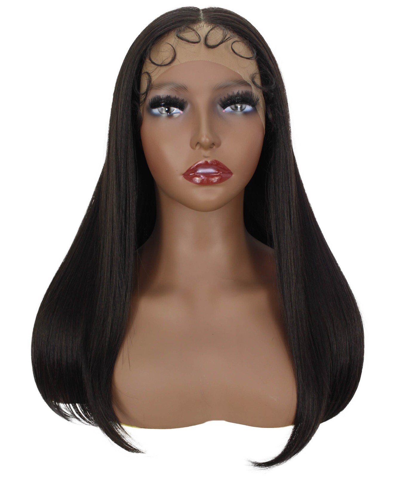 LUXLUXE Ebony Straight 21.5 inch Lace Front Wig Heat Resistant Fiber, BL-0166