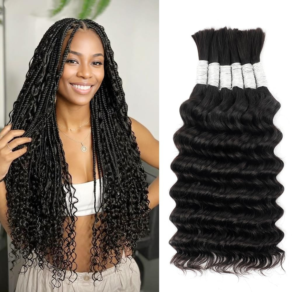 Human Braiding Hair for Boho Braids Deep Wave Bundles Human Hair 150G 6 Bundles/