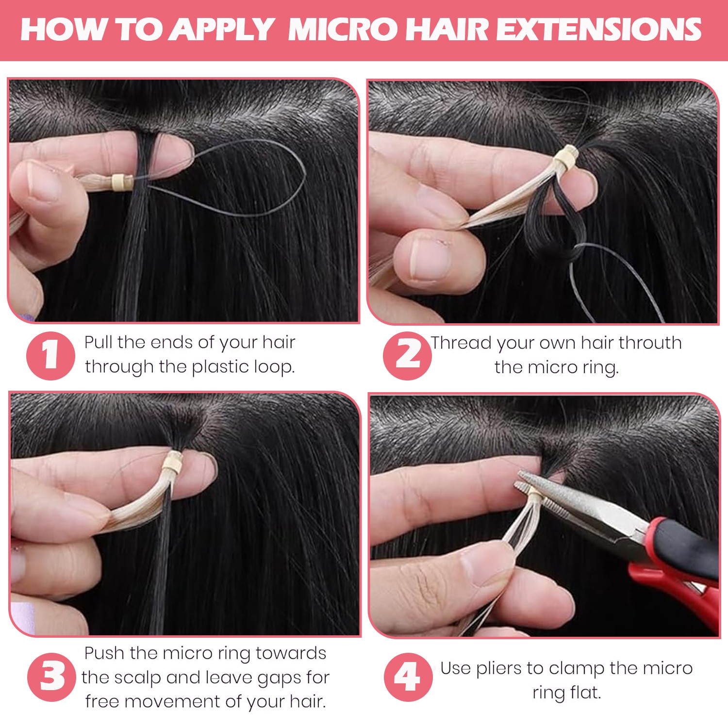 300PCS THICK Micro Loop Real Remy Human Hair Extensions Nano Ring Bead Full Head