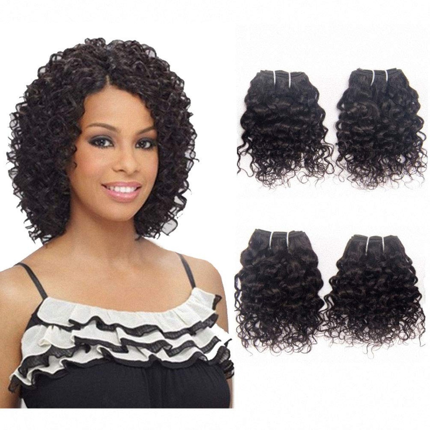 Brazilian Jerry Curl Human Hair Weave 4 Bundles 8 Inch Short Kinky Curly Smal…