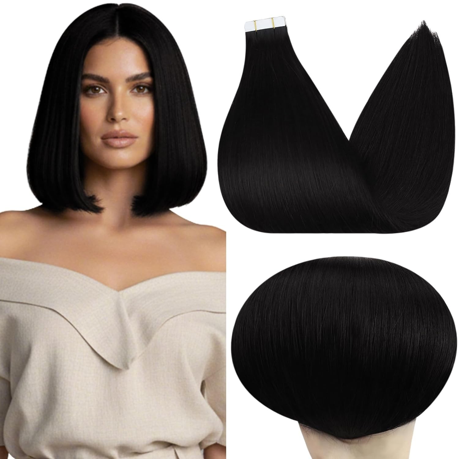 Tape in Hair Extensions, 10pcs 25g 12 Inch Black #1 Hair Extension