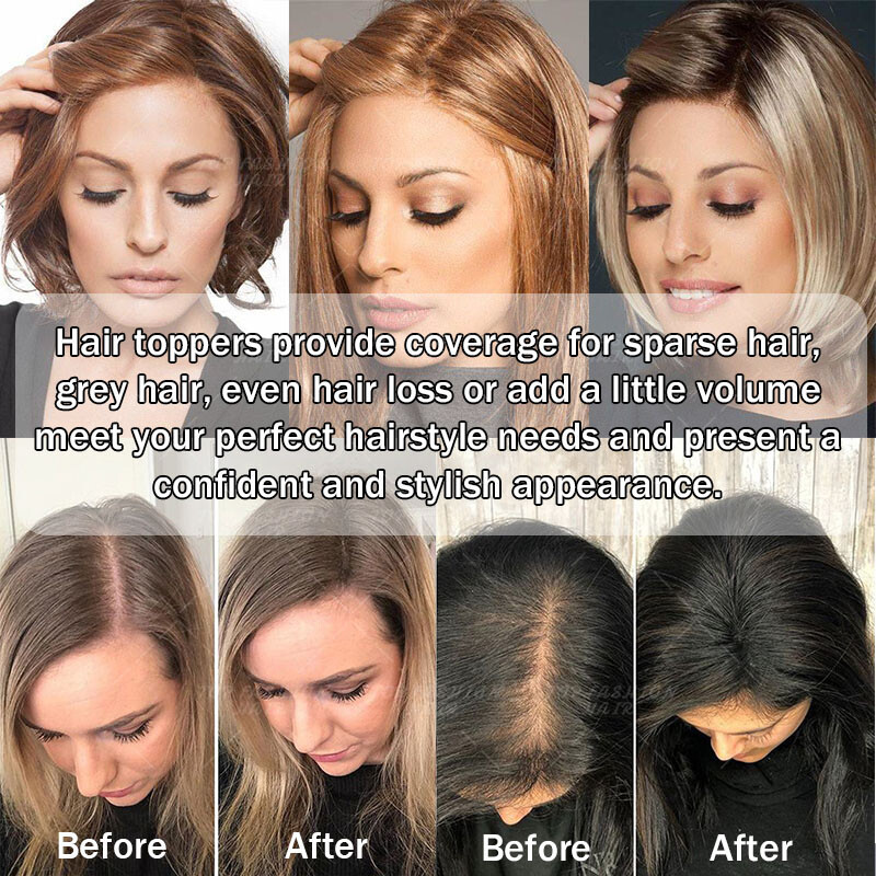 100% Remy Human Hair Topper Toupee Hairpiece Wigs Clip In Silk Base Honey Brown