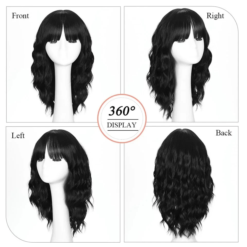 Black Wigs for Women 16 Inch Charming Wig with Bangs for Women Shoulder Length