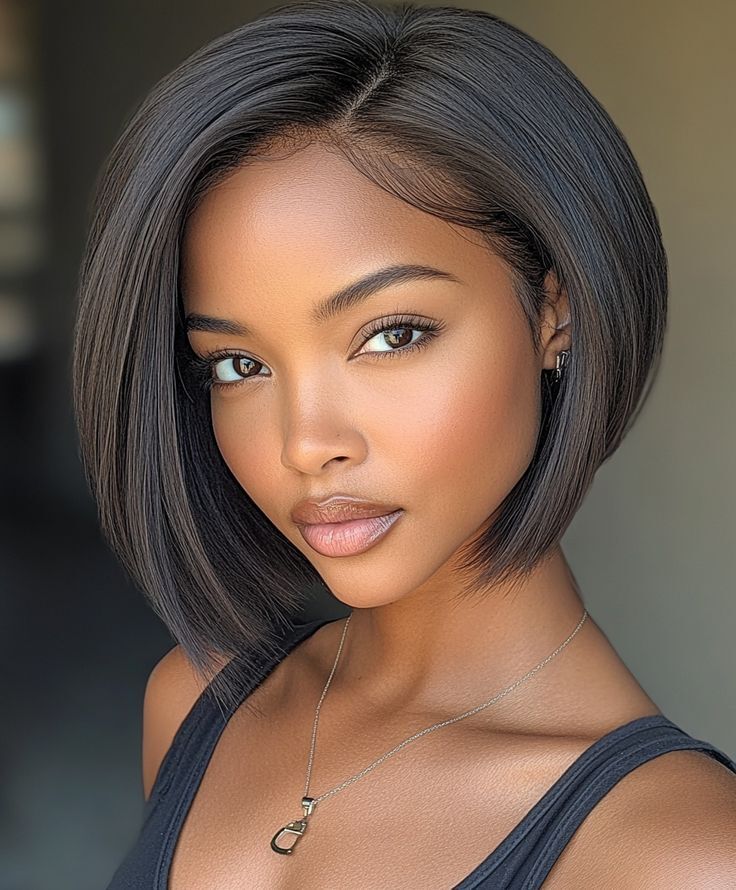 Short Bob Lace Front 100% Human Hair Wigs Black Bob Wigs L Part for Women Daily