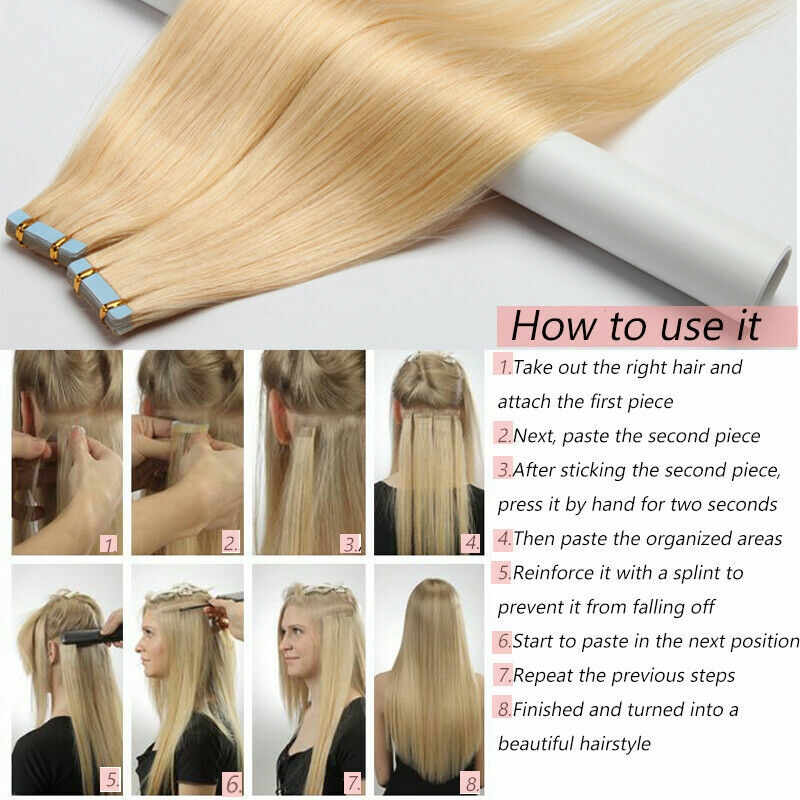Full Head Tape In Human Hair Extensions Remy Highlight Balayage Thick Hair 40pcs