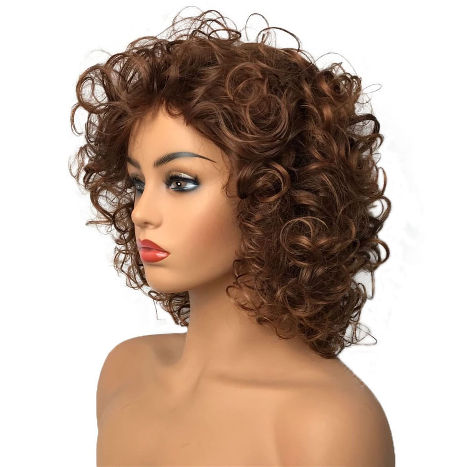 Aimole Curly Women Wigs Natural Synthetic Wig Dark Auburn With Highlig