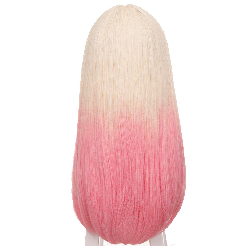 Cosplay Wig Women Straight Hair Light Gold Pink Gradient Hair Wig Lolita Wig