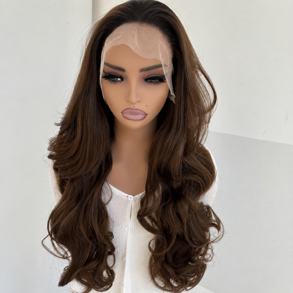 Ombre Brown Lace Front Wig Long Wavy Synthetic Hair Heat Resistant