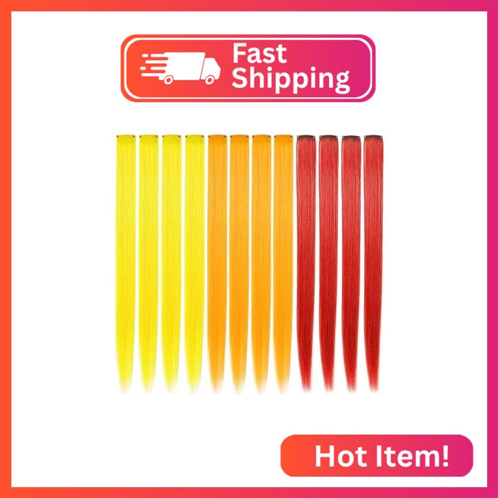12 PCS Colorful Hair Extensions Multi-Colors Party Highlights Streak Synthetic H