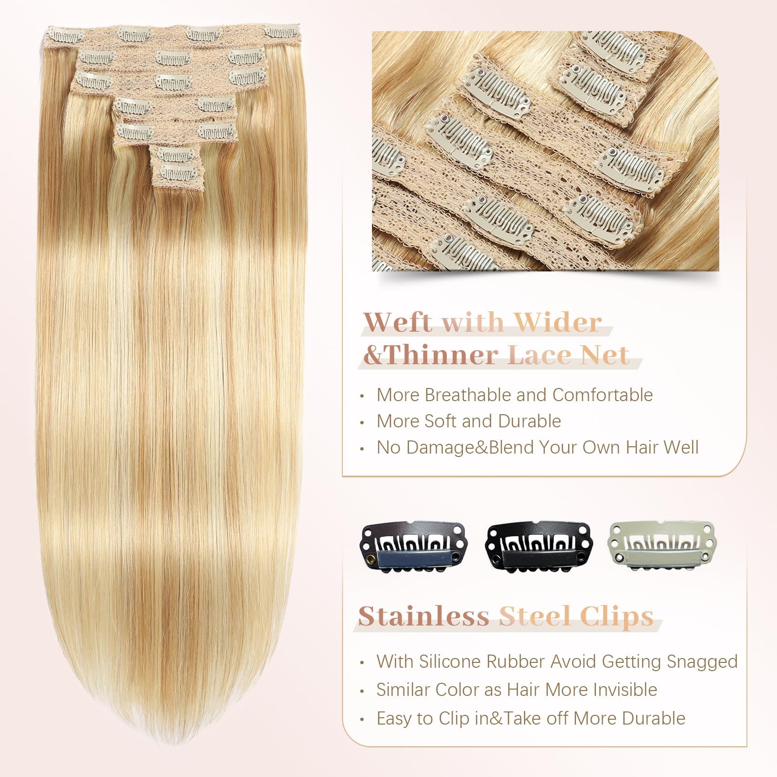 Sisily Clip In Hair Extensions Real Human Hair 16 Inch 70G Dirty Blonde To