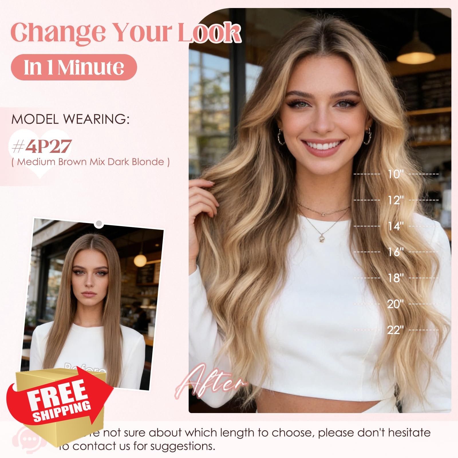 Hairro 16 Inch #4P27 Clip In Extensions