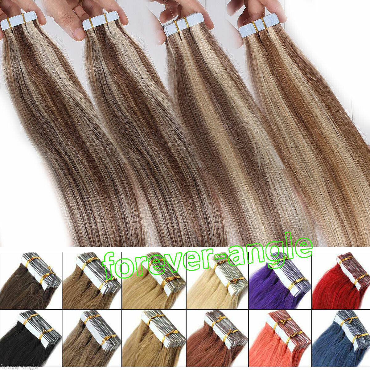 Tape in Real Human Hair Extensions Skin Weft Remy Russian Hair BalayageHighlight