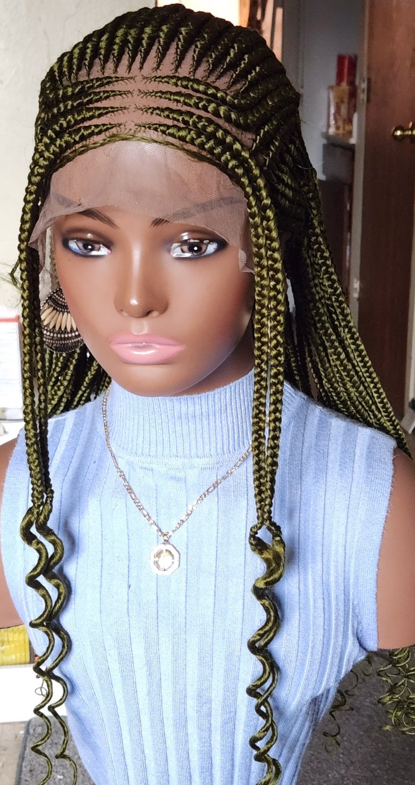 Handmade box Full Lace Cornrow wig Dark green