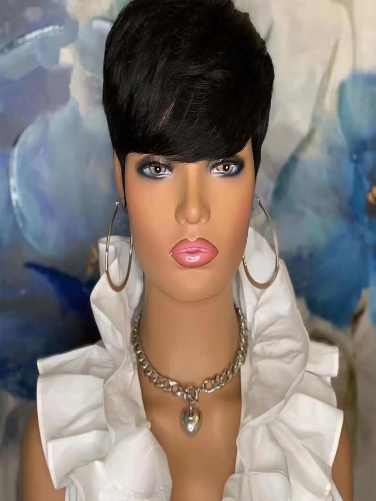 Short Pixie Cut Wig Black Red Curly Synthetic Wig Women