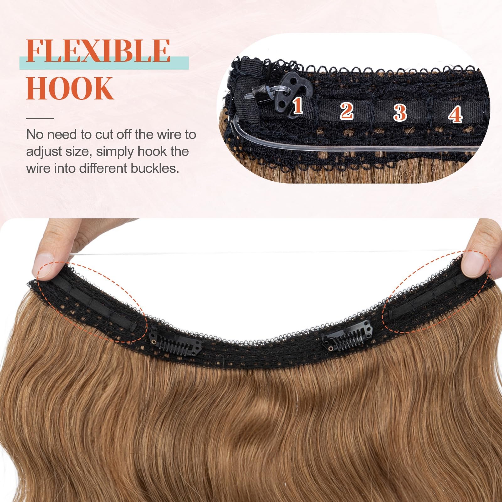 Benehair Halo – 100 Real Human Brown Wavy/Curly Wire Extension Light