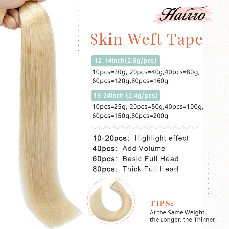 HAIRRO Thick Tape In Real Remy Human Hair Extensions Seamless Hairpiece BALAYAGE