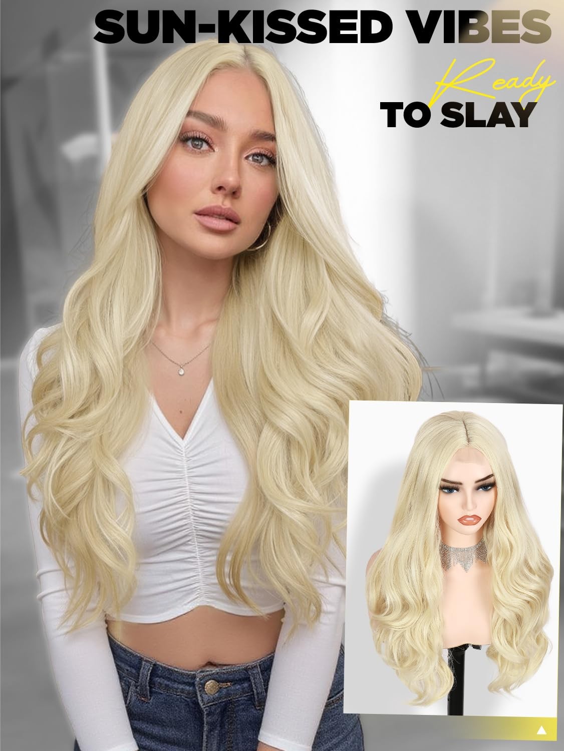 Blonde Wigs for Women and Girls Long Wavy Sun-kissed Blonde Wig 26 Inch Color…