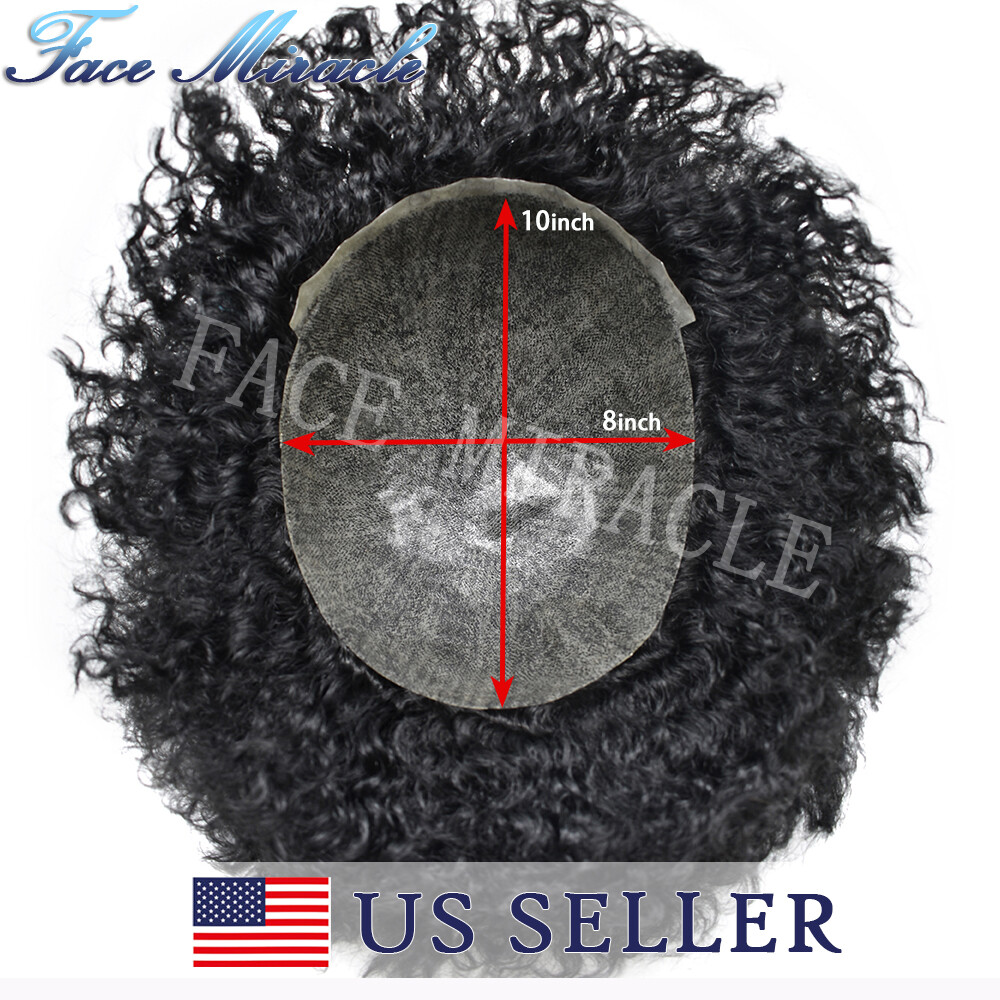 Afro Curl Toupee for Black Men Full PU Mens Toupee Human Hair System African Men