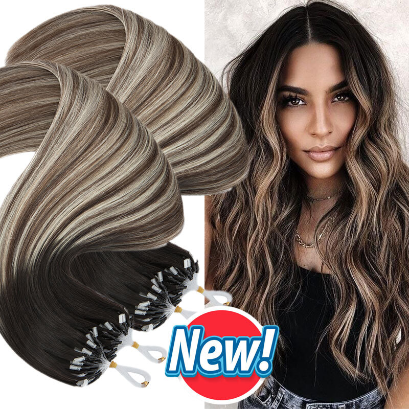 Brown 100% Human Hair Micro Ring Tip Loop Beads Remy Hair Extensions 1g/s Black