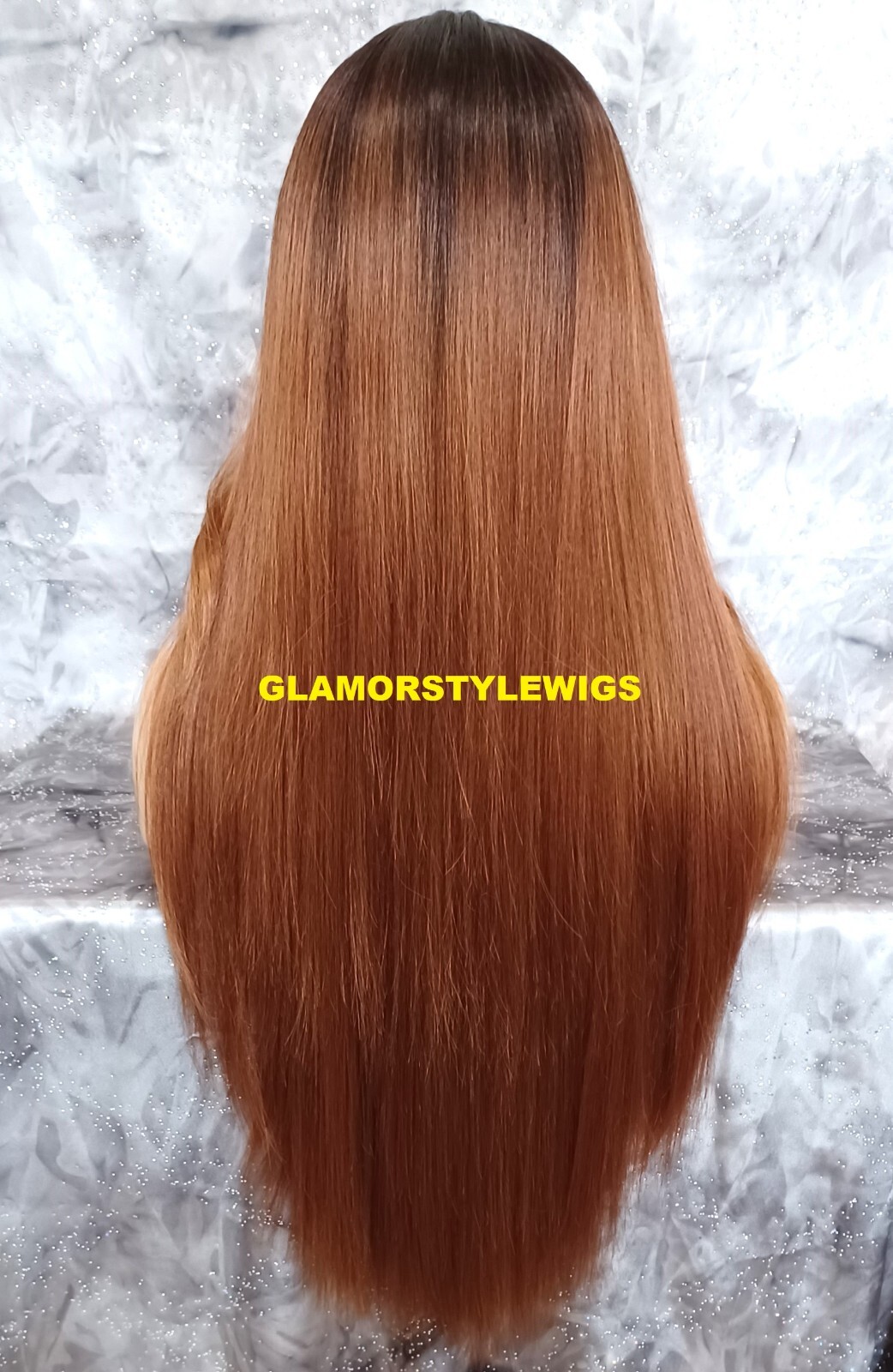 34″ LACE FRONT FULL WIG LONG STRAIGHT LAYERED OMBRE BROWN AUBURN MIX HEAT OK NWT