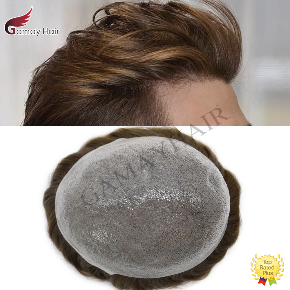 Invisible Thin Skin Mens Toupee 0.06-0.08mm Poly PU Hair System Replacement Wigs